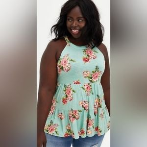 Torrid Super Soft High Neck Babydoll Tank, mint green floral, size 4